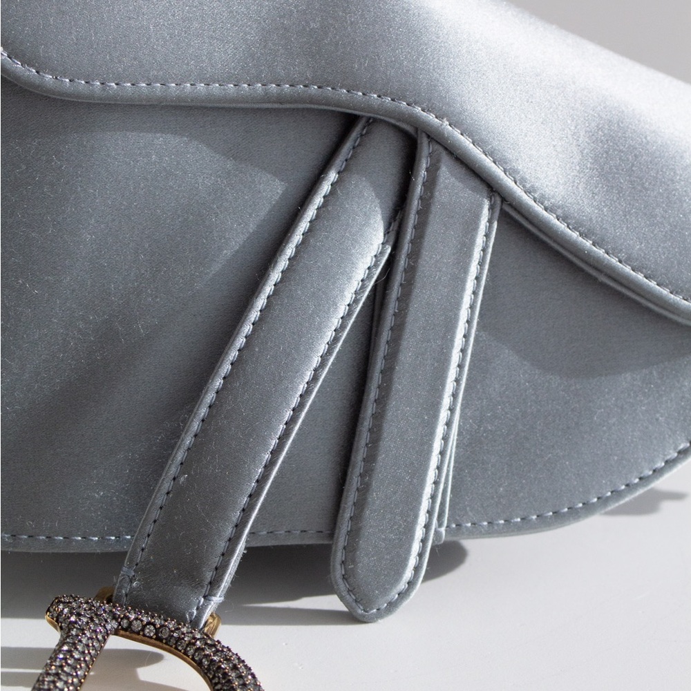 Dior Saddle 2019 Mini Satin Icy Blue Grey Crystal Embellished Bag - Picture 6 of 17